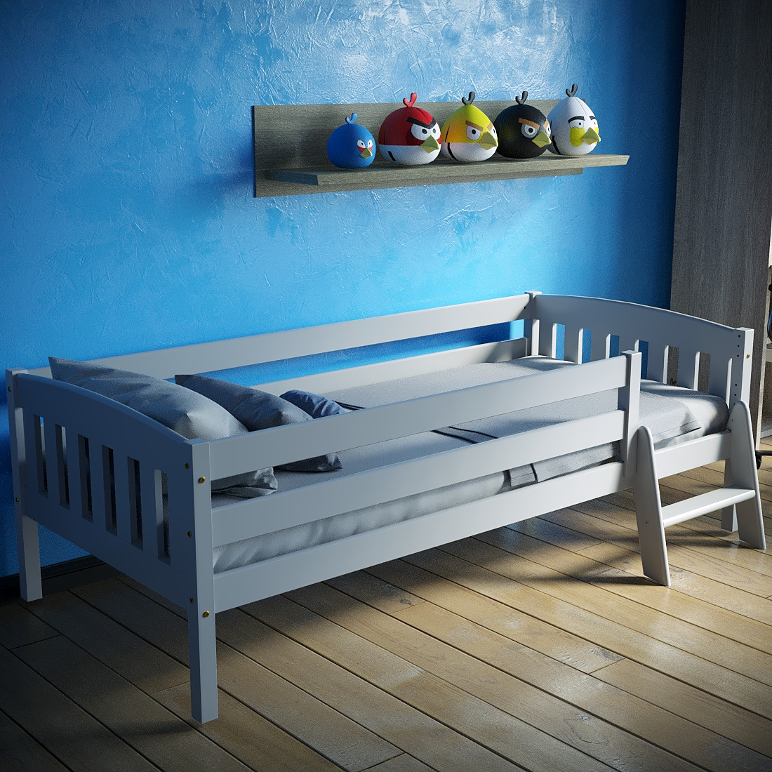 Кровать односпальная с бортиком и лестницей Эрни 80х160