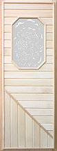 Дверь для бани деревянная 750*1850 со стеклом 8-ми угольным, коробка липа