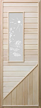 Дверь для бани деревянная 750*1850 со стеклом прямоугольным, коробка липа