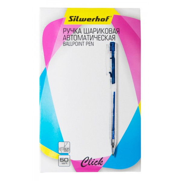 Ручка шариковая Silwerhof CLICK (026201-02) авт. 0.7мм прозрачный синие чернила коробка картонная - фото 1 - id-p184767752