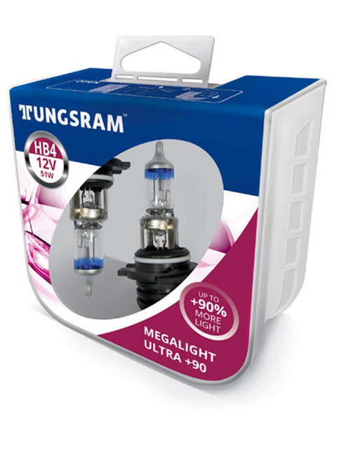 Tungsram HB4 12V 51W P22d Megalight Ultra +90 (2 штуки) 9006SXU PB2