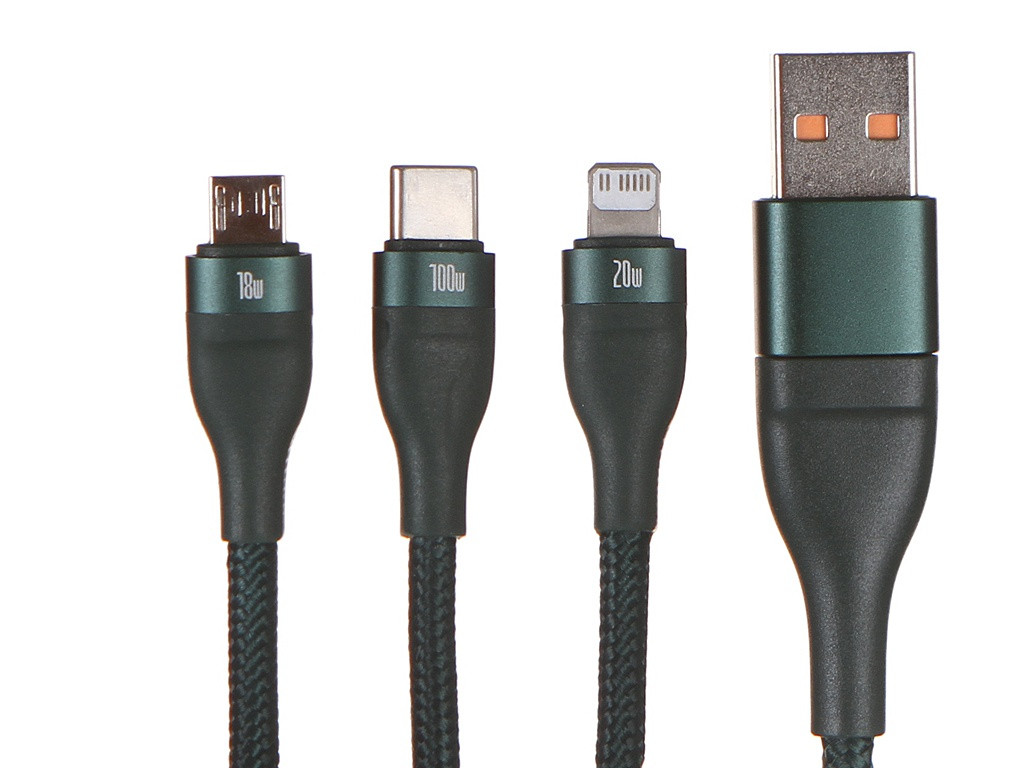 Baseus Flash Series USB / Type-C - MicroUSB / Lightning / Type-C 100W 1.2m Green CA2T3-06