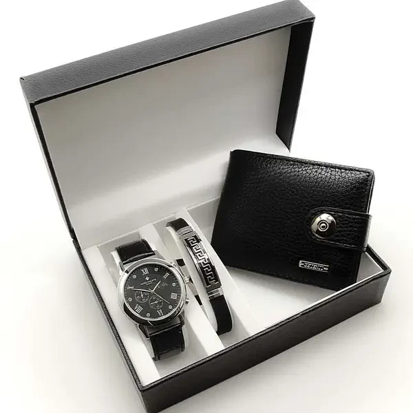 Мужской подарочный набор 3в1 (часы,портмоне,браслет) Patek Philippe в подарочной коробке