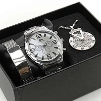Мужской подарочный набор  3в1 (часы, кулон на цепочке,браслет) в коробке