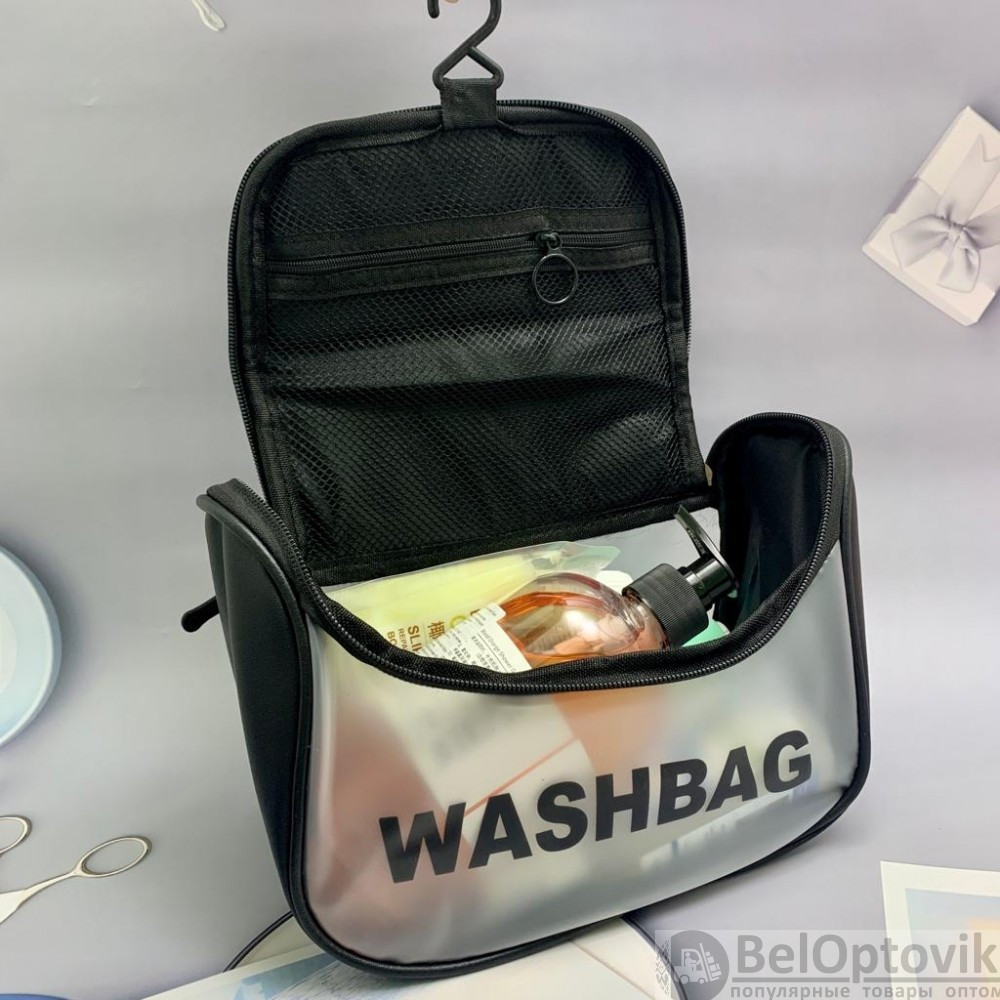 Прозрачная дорожная косметичка Washbag для путешествий с ручкой Нежно розовая - фото 2 - id-p184797420