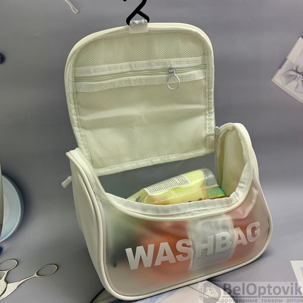 Прозрачная дорожная косметичка Washbag для путешествий с ручкой Нежно розовая - фото 4 - id-p184797420