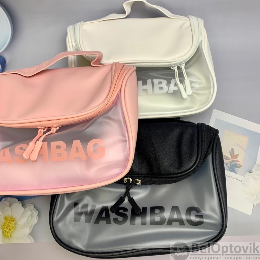 Прозрачная дорожная косметичка Washbag для путешествий с ручкой Нежно розовая - фото 7 - id-p184797420