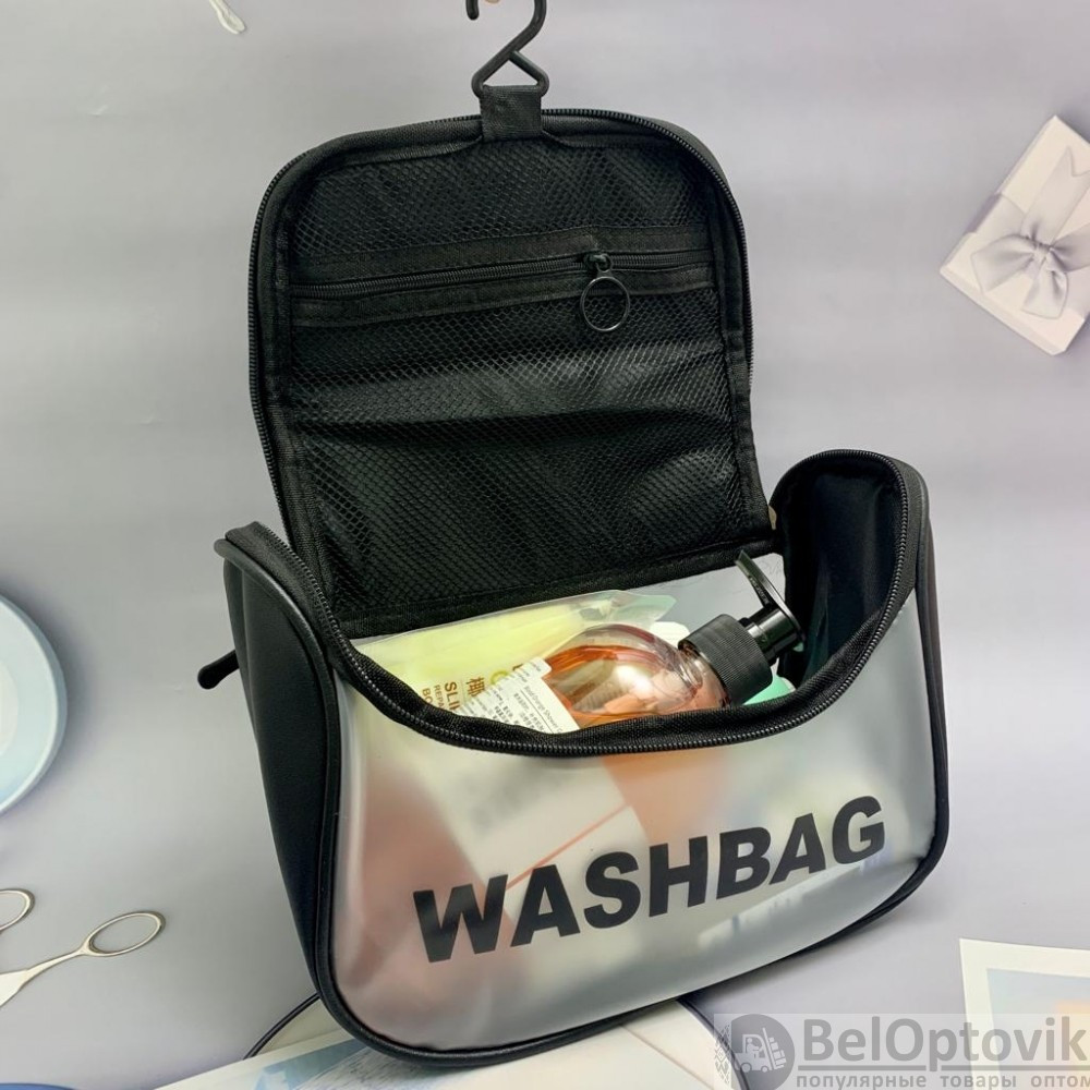 Прозрачная дорожная косметичка Washbag для путешествий с ручкой Нежно розовая - фото 2 - id-p184797428