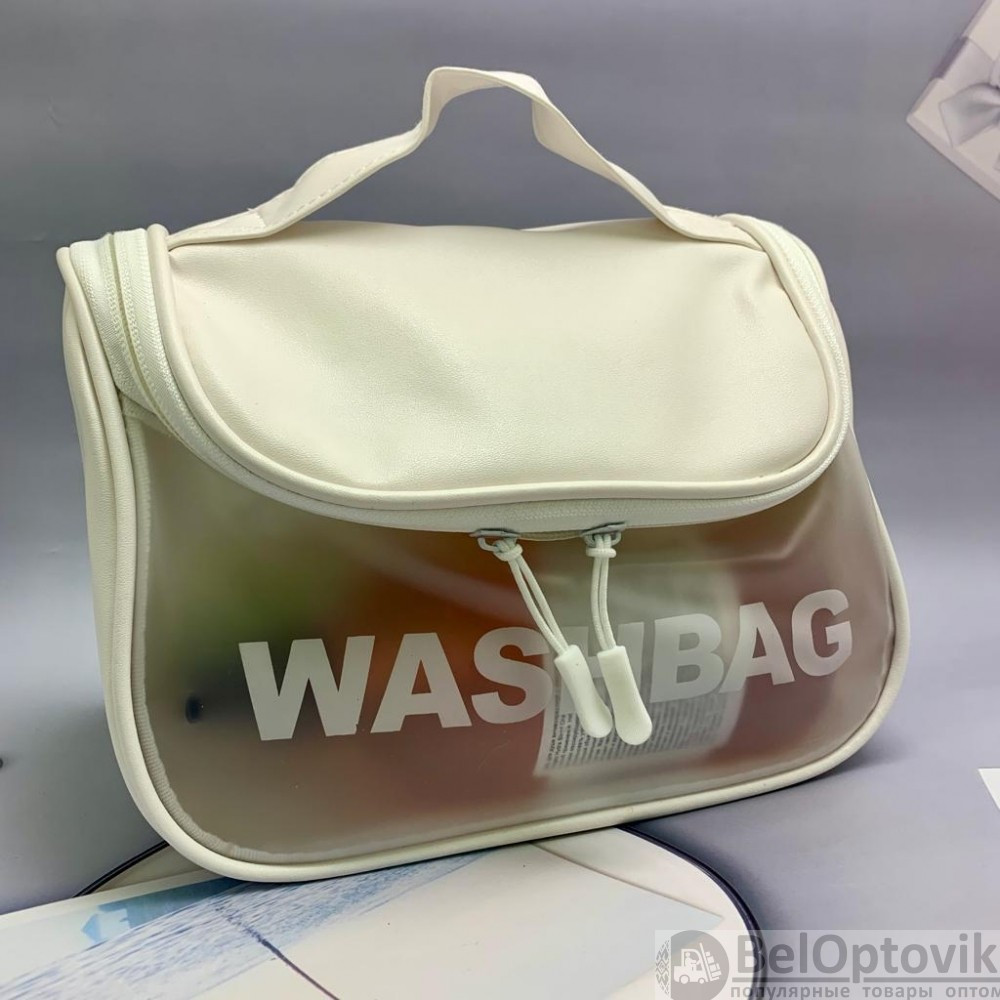 Прозрачная дорожная косметичка Washbag для путешествий с ручкой Нежно розовая - фото 3 - id-p184797577