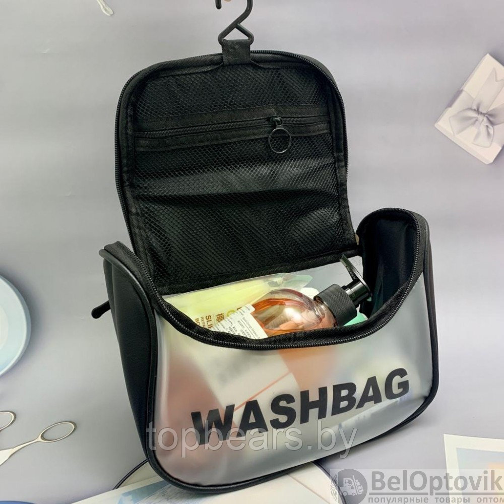 Прозрачная дорожная косметичка Washbag для путешествий с ручкой Нежно розовая - фото 2 - id-p184799513