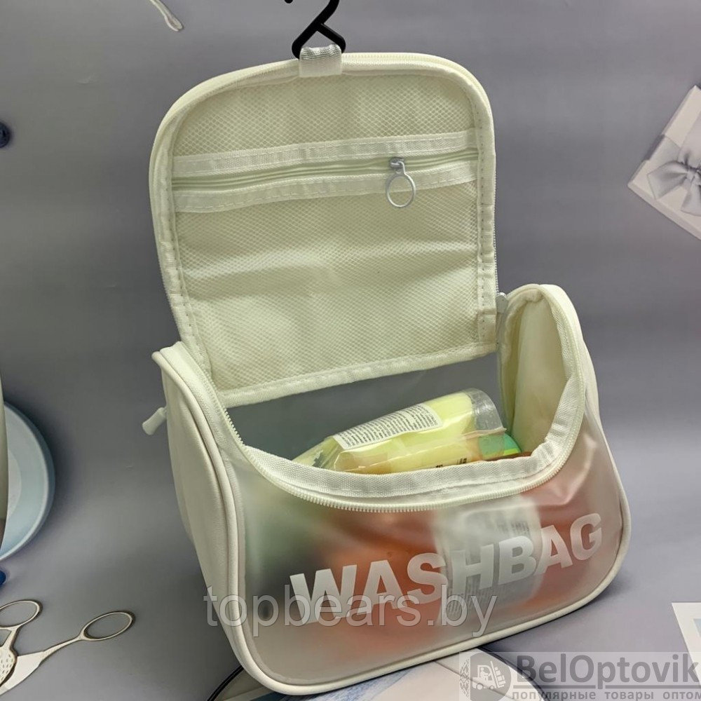 Прозрачная дорожная косметичка Washbag для путешествий с ручкой Нежно розовая - фото 4 - id-p184799513