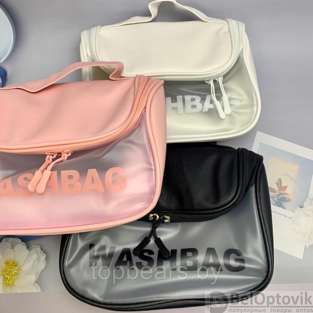 Прозрачная дорожная косметичка Washbag для путешествий с ручкой Нежно розовая - фото 7 - id-p184799513