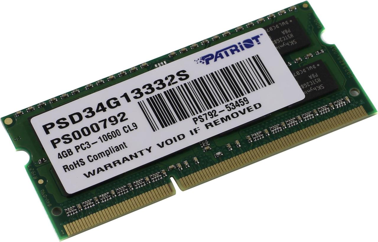 Patriot PSD34G13332S DDR3 SODIMM 4Gb PC3-10600 CL9 (for NoteBook)