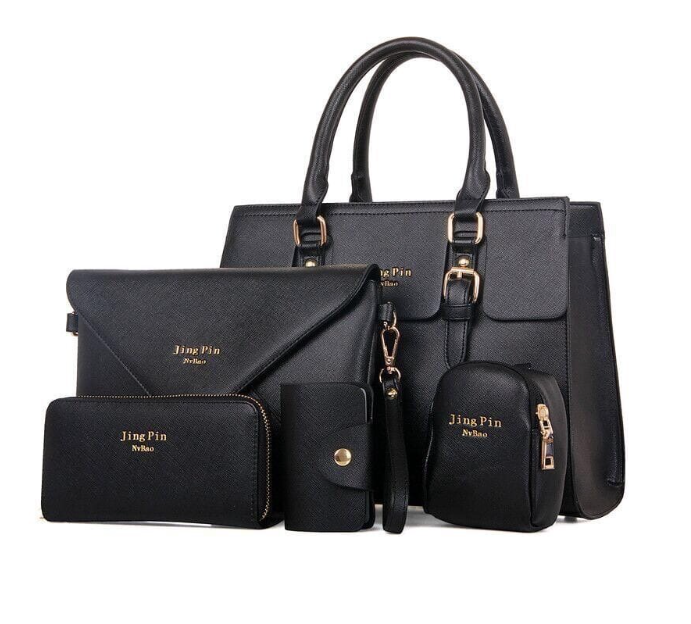 Набор женских сумок 5 в 1 (сумка, клатч, кошелек, сумка-брелок с креплением, визитница) Черный