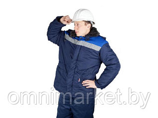 Куртка утепленная (синяя+василек) с капюшоном "БРИГАДИР" р.56-58 рост 170-176, РФ (Артекс)