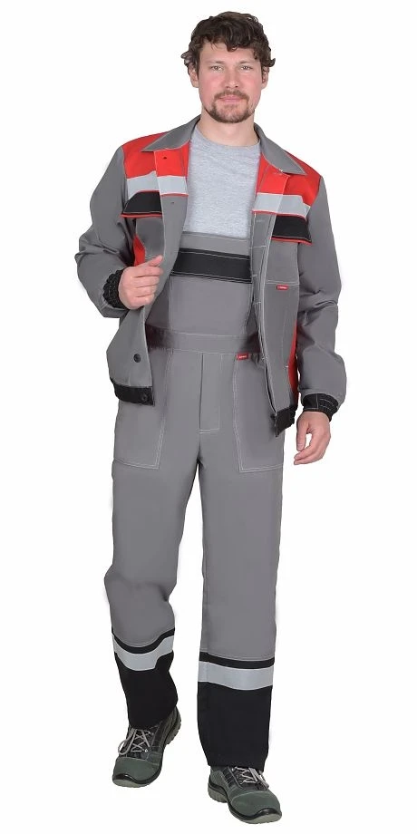 Костюм "СИРИУС 4120" куртка, полукомбинезон средне-серый с красным и СОП - фото 2 - id-p184815244