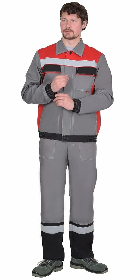 Костюм "СИРИУС 4120" куртка, полукомбинезон средне-серый с красным и СОП - фото 6 - id-p184815244