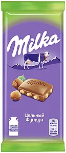 Шоколад Milka молочный с цельным фундуком 85г.