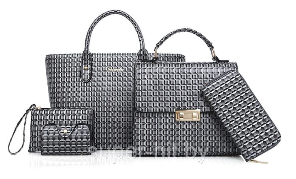 Набор женских сумок 5 в 1 ( большая сумка, сумка-портфель, клатч, кошелек, визитница) - фото 1 - id-p184832538