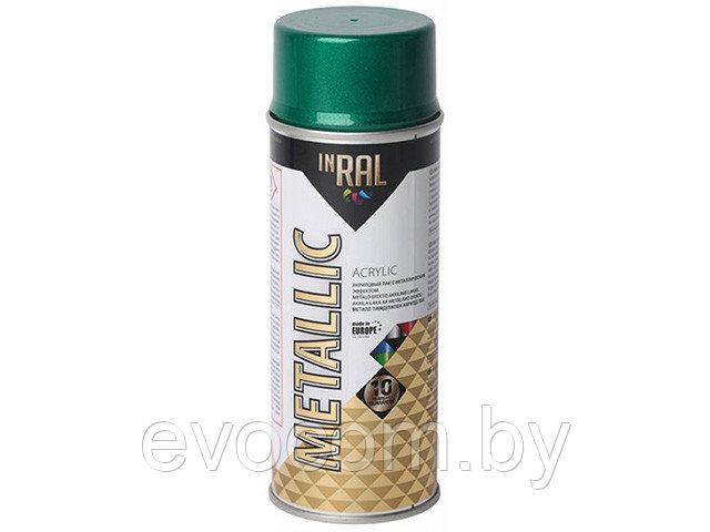 Лак на акриловой основе зеленый INRAL METALLIC SPRAY 400мл (Цвет зеленый.)