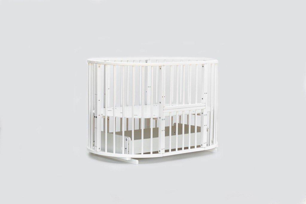 Детская кровать Bambini (Бамбини) круглая-овальная трансформер 7в1 колеса-маятник Белый