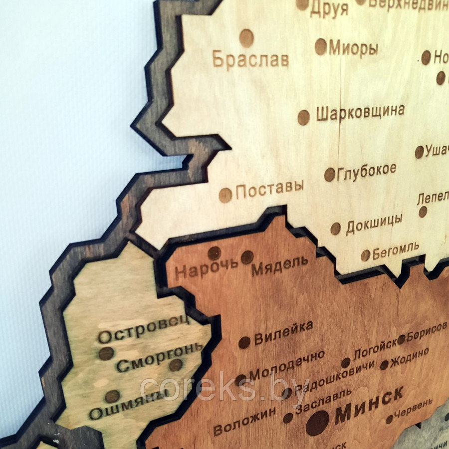 Деревянная карта Беларуси (области) №5 (размер 63*55 см) - фото 3 - id-p184848472