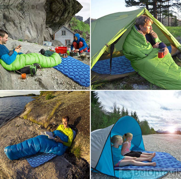 Туристический сверхлегкий матрас со встроенным насосом SLEEPING PAD и воздушной подушкой Зеленый - фото 5 - id-p184849484