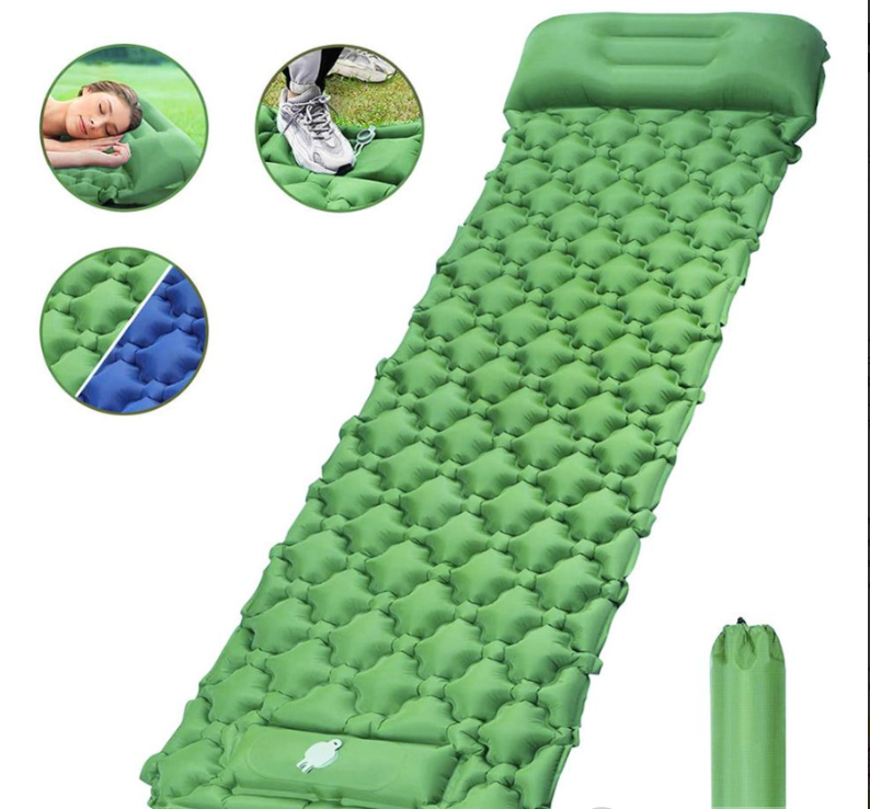 Туристический сверхлегкий матрас со встроенным насосом SLEEPING PAD и воздушной  подушкой Зеленый