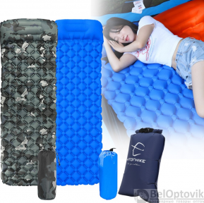 Туристический сверхлегкий матрас со встроенным насосом SLEEPING PAD и воздушной подушкой  Милитари