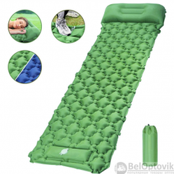 Туристический сверхлегкий матрас со встроенным насосом SLEEPING PAD и воздушной подушкой  Зеленый