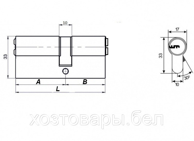 Цилиндровый механизм 80 (35x45) ключ/ключ (никель) ASTEX