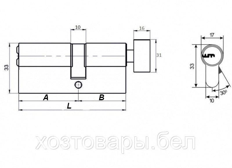 Евроцилиндр с вертушкой 60 (30x30В) (никель) DORMA CBF-1 - фото 2 - id-p73950064