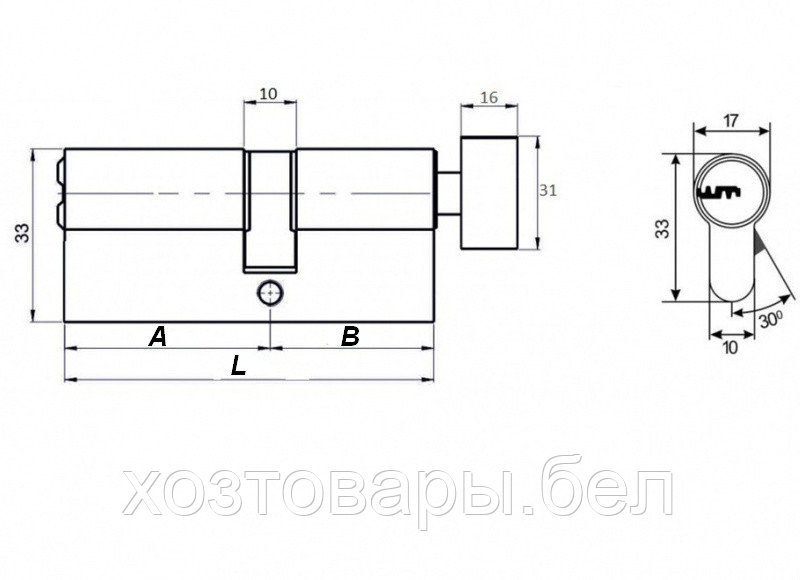 Цилиндровый механизм В 80 (35x45С) ключ/верт.(никель) ASTEX