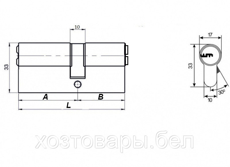 Цилиндровый механизм 60 (30x30) ключ/ключ (никель) DORMA CBR-1 - фото 3 - id-p99961431