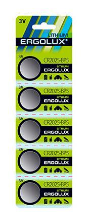 Ergolux.CR2032 BL-5 (CR2032-BP5, батарейка литиевая,3V) (5 шт. в уп-ке) ERGOLUX Ergolux.CR2032 BL-5