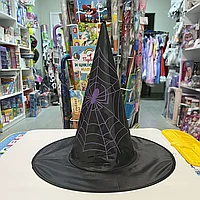 Карнавальная шляпа Колпак ведьмы черный с фиолетовой паутиной