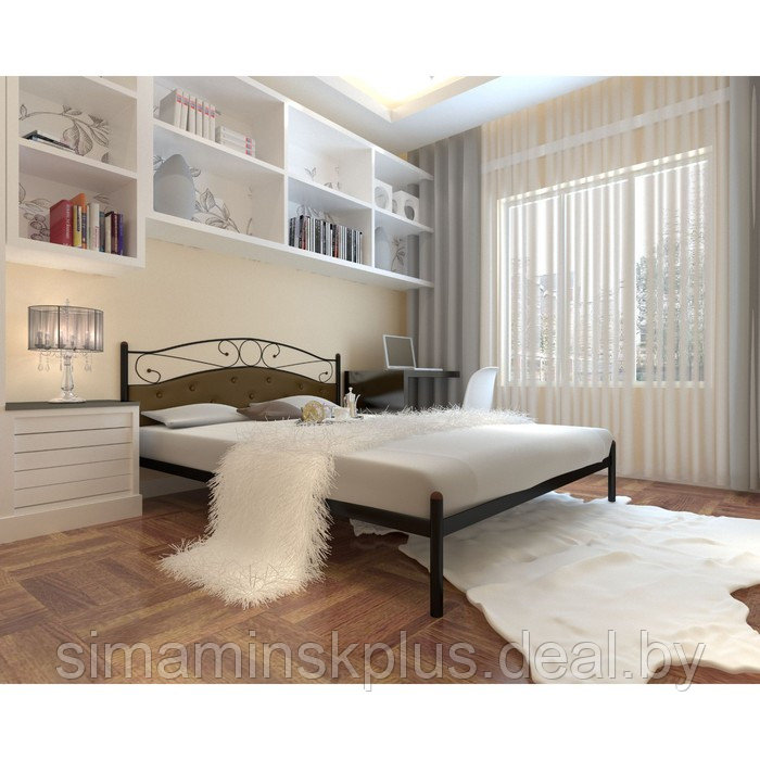 Кровать «Надежда», 1200 × 2000 мм, металл, изголовье мягкое, цвет чёрный - фото 1 - id-p184873800