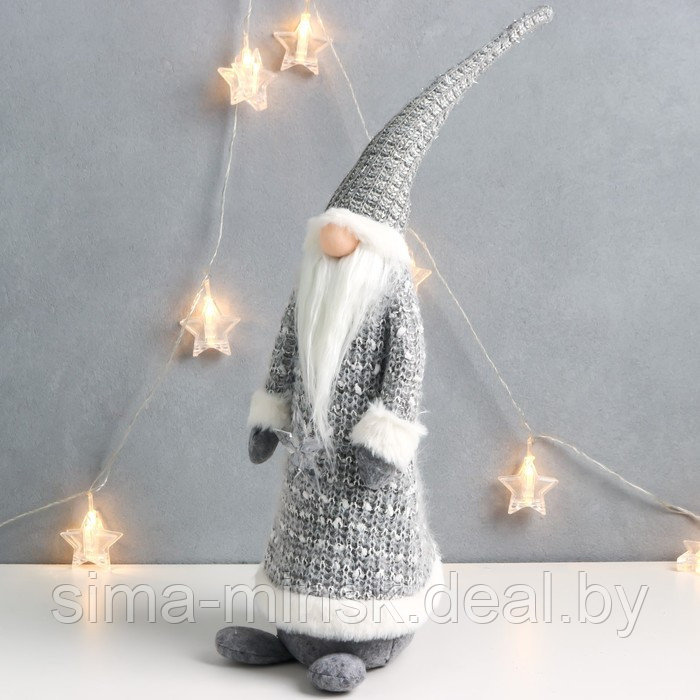 Кукла интерьерная свет "Дедушка Мороз в сером кафтане, держит звёздочку" 60х16х13 см - фото 4 - id-p184875675