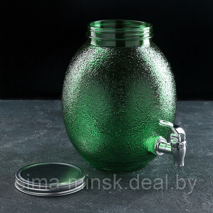 Диспенсер для напитков стеклянный «Фреш», 4 л, 21×16×24 см, цвет зелёный - фото 3 - id-p184875870
