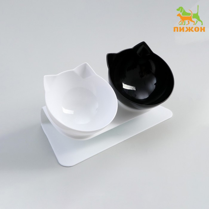 Миски пластиковые на белой подставке 27,5 х 14 х 15 см чёрная/белая - фото 1 - id-p184879669
