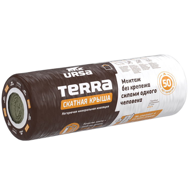 Теплоизоляция URSA TERRA 35 QN СКАТНАЯ КРЫША, 4500х1200х100 мм. - фото 1 - id-p184886562
