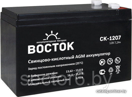 Аккумулятор для ИБП Восток СК-1207 (12В/7.2 А·ч), фото 2