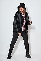 Женская осенняя кожаная черная большого размера брюки и джемпер и куртка Runella 1467 56р.