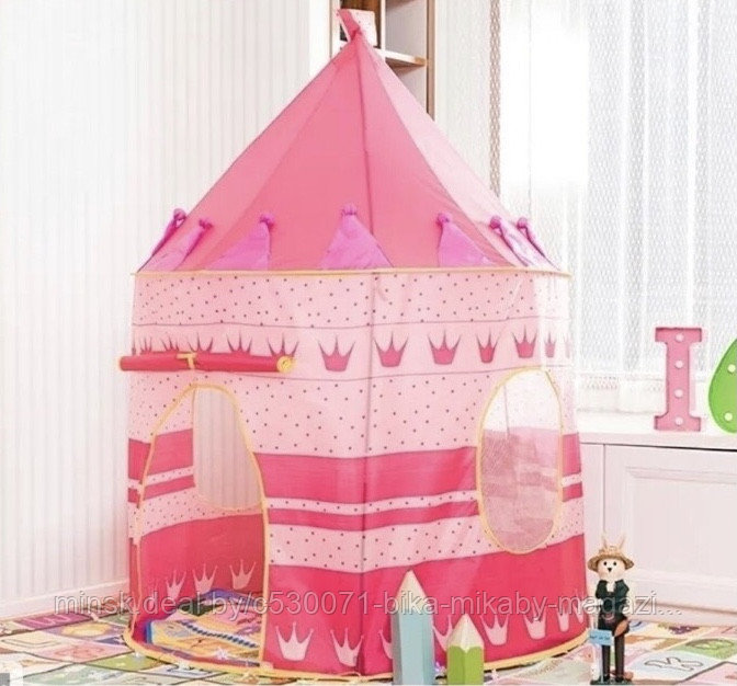 Детская игровая палатка домик замок (розовая и синяя) складная 105 на 135 см - фото 2 - id-p174755423