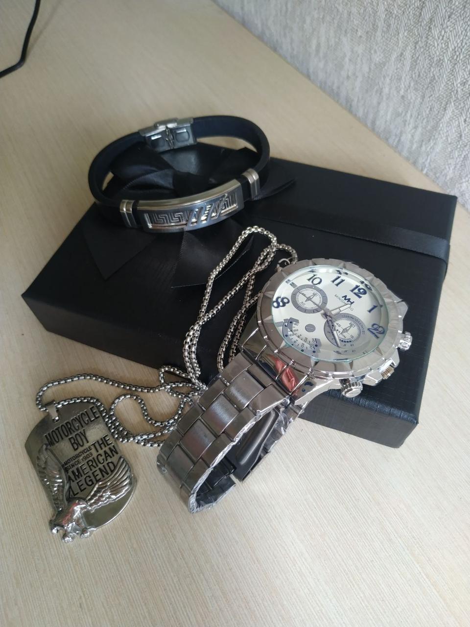 Эксклюзивный мужской подарочный набор 3в1 (часы, кулон на цепочке,браслет) в коробке - фото 3 - id-p184785932