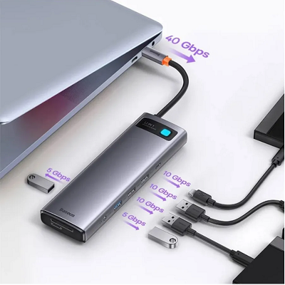 USB-хаб Baseus Metal Gleam Series 12-in-1 Multifunctional Type-C HUB Docking Station (WKWG020213) - фото 5 - id-p184947060