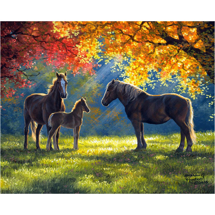 Алмазная мозаика (живопись) 40*50см - Лошади под деревьями