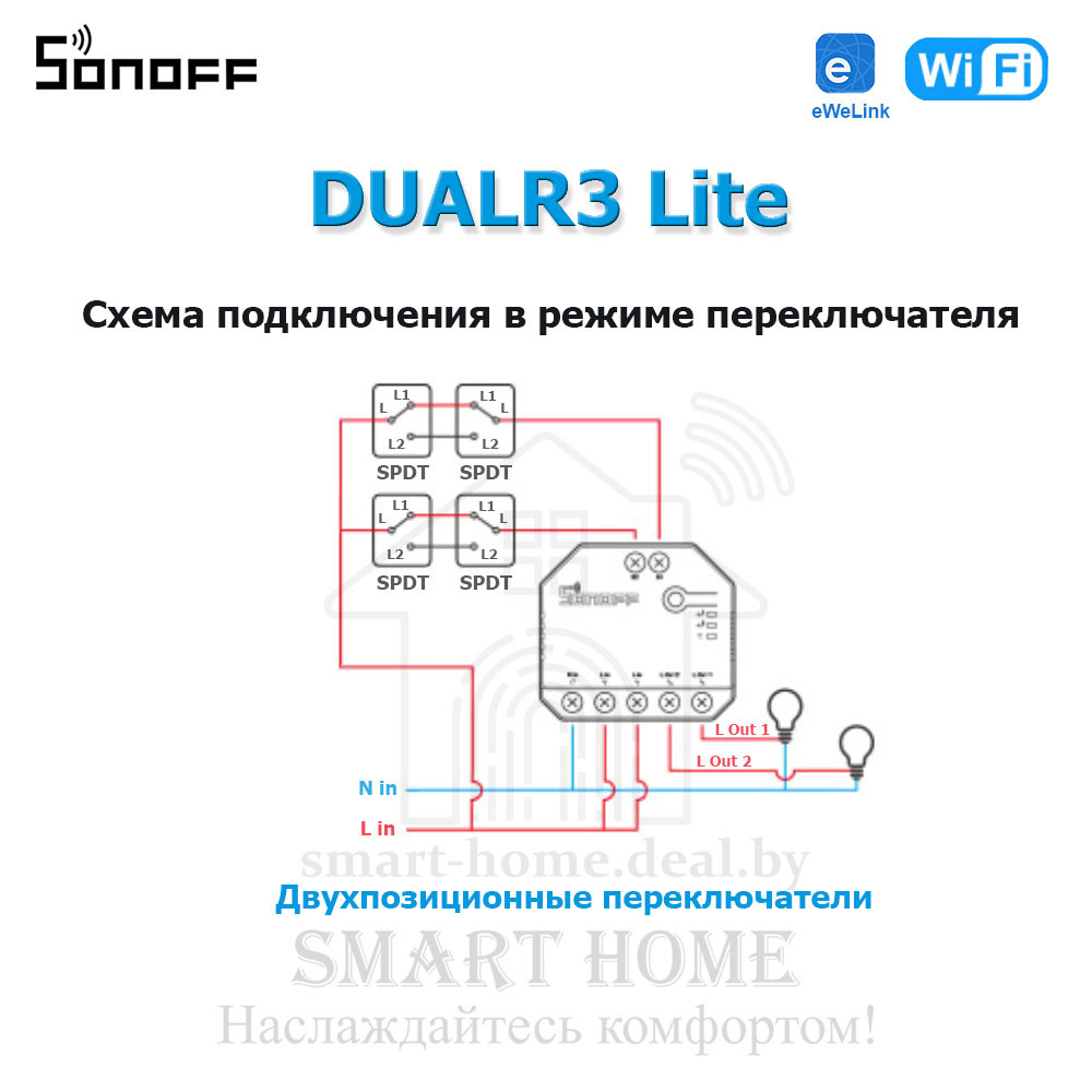 Sonoff DUAL R3 Lite (умное двойное Wi-Fi реле с режимом двигателя) - фото 10 - id-p184973223