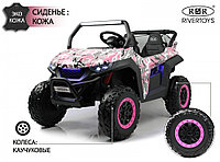 Детский электромобиль RiverToys T777TT 4WD (розовый камуфляж) Buggy Полноприводный, двухместный