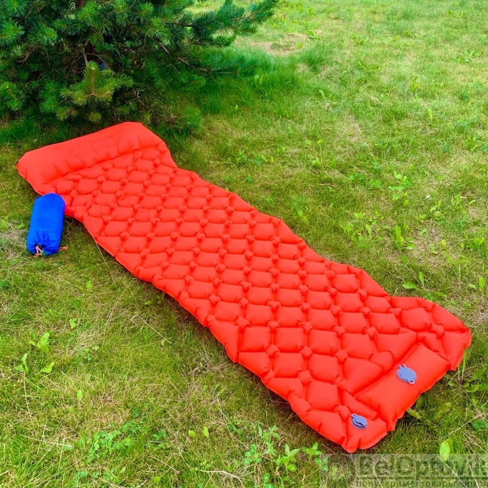 Туристический сверхлегкий матрас со встроенным насосом SLEEPING PAD и воздушной подушкой Оранжевый - фото 6 - id-p184855357